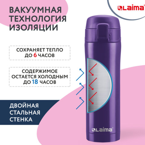 Термокружка 470 мл из нержавеющей стали SUS304, царский фиолетовый матовый, LAIMA, 608825 - МСК «Форвард»