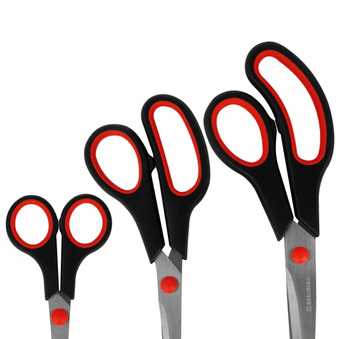 Ножницы BRAUBERG НАБОР 3 шт. (140, 190, 230 мм), черно-красные ручки, ВЫГОДНАЯ УПАКОВКА, 238168 - МСК «Форвард»