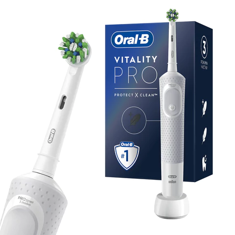 Зубная щетка электрическая ORAL-B (Орал-би) Vitality Pro, БЕЛАЯ/ГОЛУБАЯ, 1 насадка, 53019436 608717