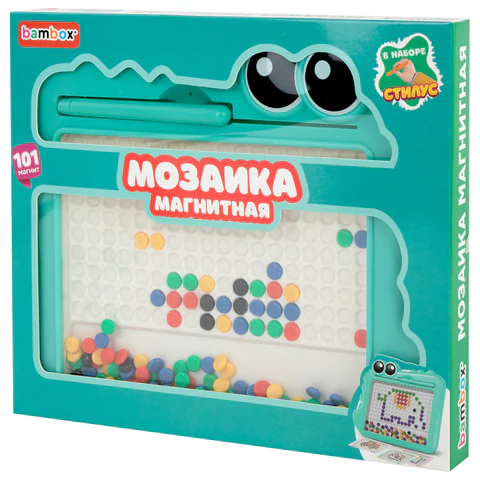 Мозаика магнитная развивающая для детей "Крокодил", стилус, 101 магнит, 10 карточек, BAMBOX (БАМБОКС), 665890 - МСК «Форвард»