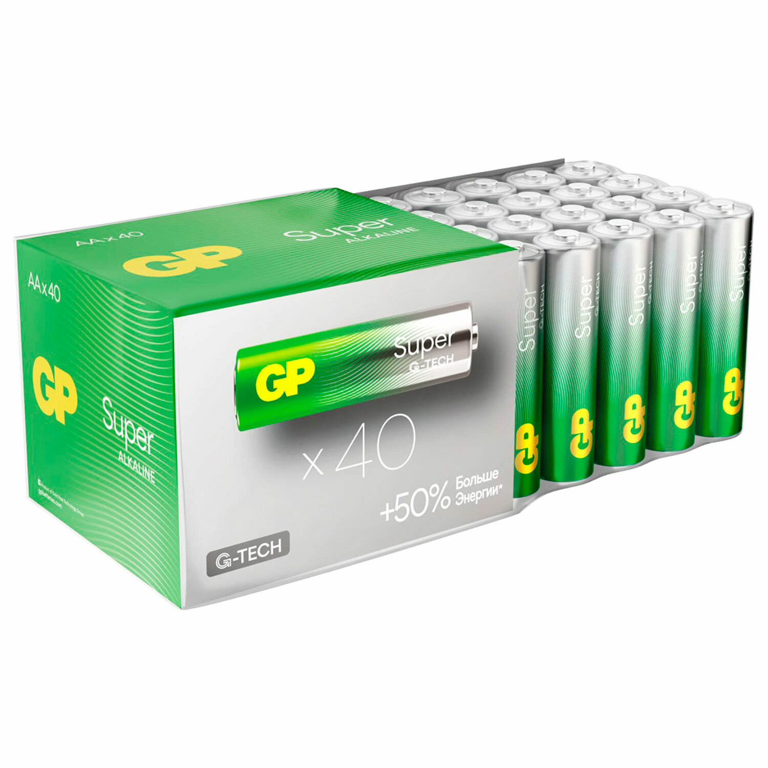 Батарейки GP Super, AA (LR6,15А), алкалиновые, пальчиковые,  КОМПЛЕКТ 40 шт, 15A-2CRVS40 GP 15A-2CRV 455924