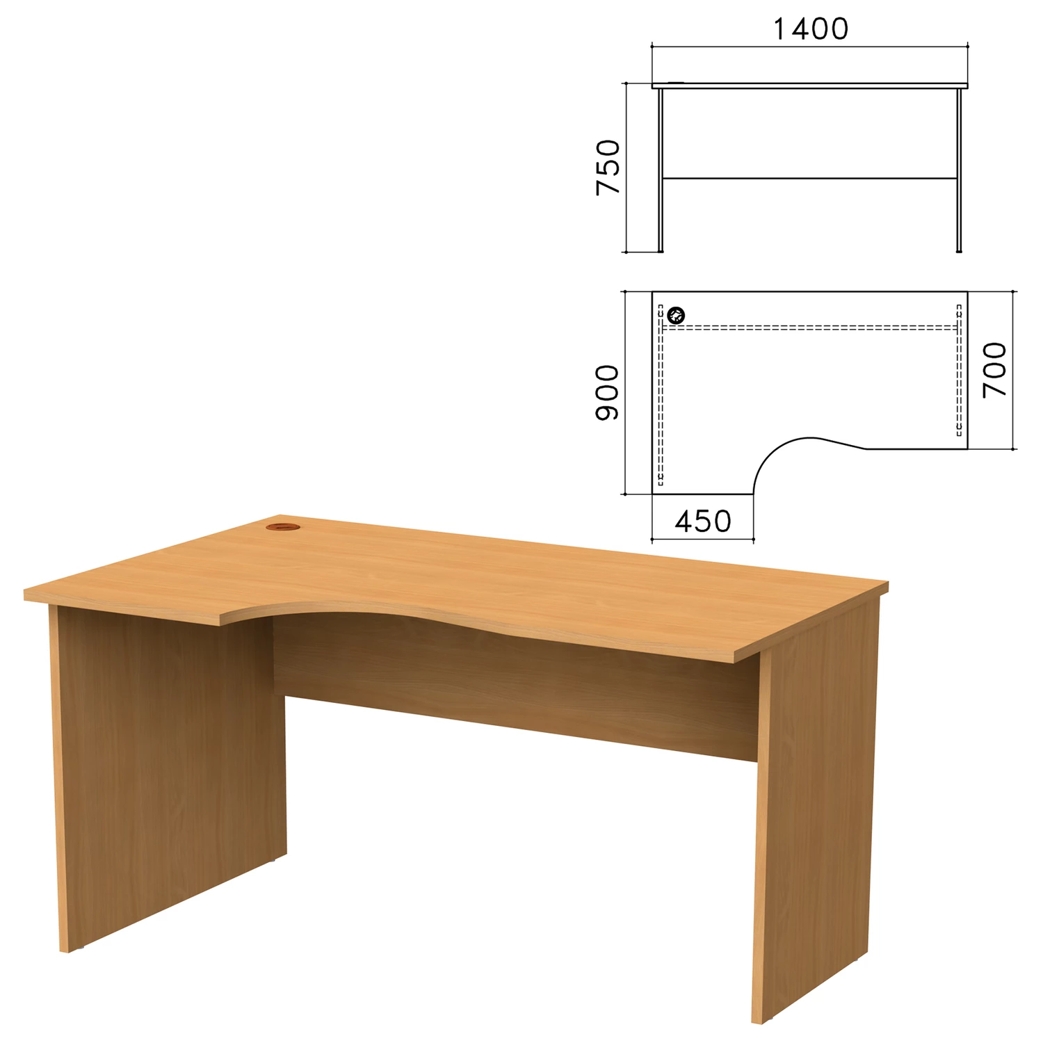 Стол письменный эргономичный "Монолит" (ш1400*г900*в750 мм), левый, цвет бук, СМ5.1 640101