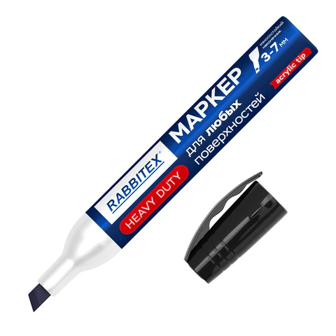 Маркер перманентный строительный для ЛЮБЫХ поверхностей металл, дерево, стекло, пластик, бетон HEAVY DUTY, ЧЕРНЫЙ 3-7 мм, RABBITEX, 152659 - МСК «Форвард»