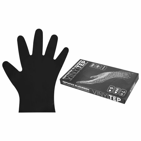 Перчатки одноразовые эластомер TPE, КОМПЛЕКТ 50 пар (100 шт.), L (большие), черные, ELEGREEN, ГППVTЭлЧ-L 701118