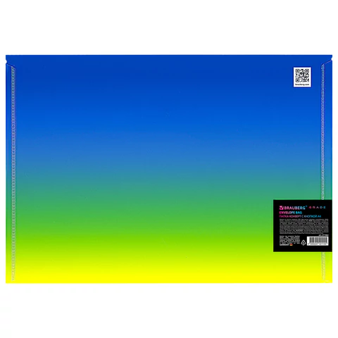 Папка-конверт с кнопкой BRAUBERG "Grade", А4, до 100 листов, зелено-голубой градиент, 0,18 мм, 271962 - МСК «Форвард»