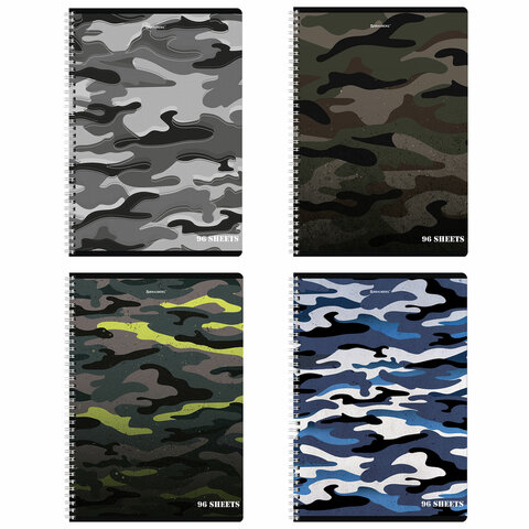 Тетрадь А4 96л. BRAUBERG гребень, клетка, обложка картон, Military, 404057