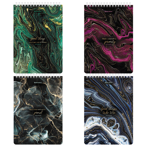 Блокнот А5 (146х206 мм), 80 л., гребень, картон, жесткая подложка, клетка, BRAUBERG, "Marble", 114386 - МСК «Форвард»