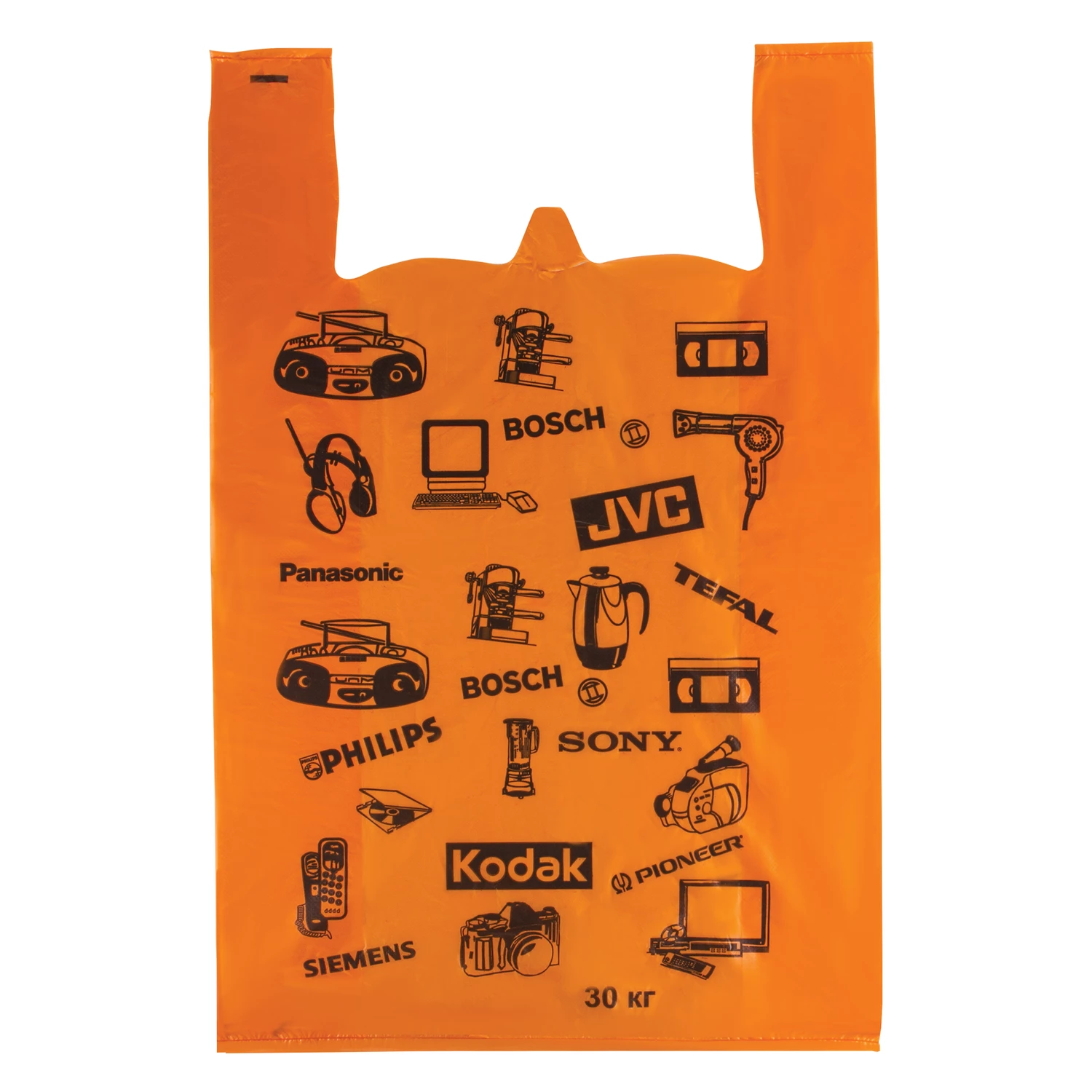 Пакеты "майка", КОМПЛЕКТ 100шт, 42+18х65см, ПНД, "Электрон", 18мкм, ОРАНЖЕВЫЕ, ЮПЛАСТ, ЮМАЙ10 604982