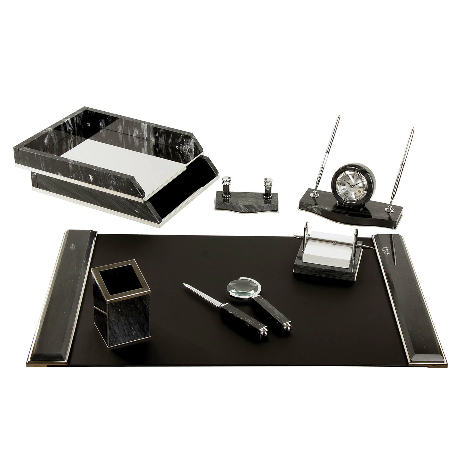 Набор настольный GALANT из мрамора, 8 предметов, черный мрамор/серебристые металл. детали, 231192