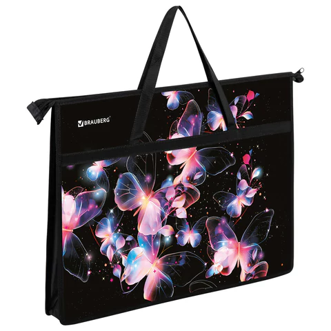 Папка для рисунков и чертежей с ручками BRAUBERG А3, пластик, молния сверху, "Butterflies", 273412 - МСК «Форвард»