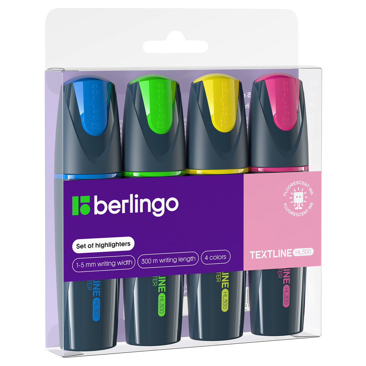 Набор текстовыделителей Berlingo "Textline HL300" 04цв., 1-5мм, европодвес T3020 307914