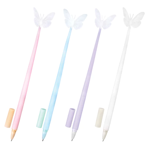 Ручка фигурная шариковая ЮНЛАНДИЯ "Бабочка", КОМПЛЕКТ 12шт силиконовый корпус, ассорти, СИНЯЯ, узел 0,7мм, 143795