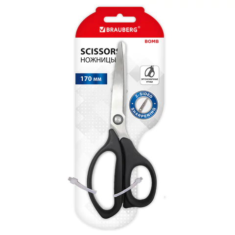 Ножницы BRAUBERG "BOMB", 170 мм, графитовый цвет, 2-сторонняя заточка, эргономичные, 238857 - МСК «Форвард»