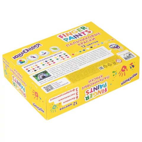 Краски пальчиковые для малышей от 1 года, 12 цветов (6 базовых + 3 пастельных + 3 флуоресцентных) по 35 мл, ЮНЛАНДИЯ, 192570 - МСК «Форвард»