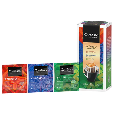 Кофе в дрип-пакетах COFFESSO "WORLD COLLECTION", ассорти 3 вкуса, НАБОР 30 шт., арабика 100%, 102868 624563 - МСК «Форвард»