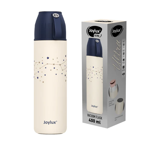 Термос 0,4 л JOYLUX (ДЖОЙЛЮКС) ULTRA, нержавеющая сталь SUS304, крышка/кружка + ремешок, звезды, 700311 - МСК «Форвард»