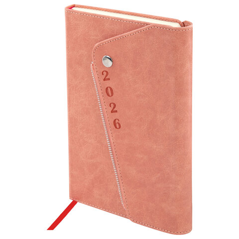 Ежедневник датированный 2026, А5, 145х213 мм, BRAUBERG "Jacket", под кожу, клапан, держатель, розовый, 117400 - МСК «Форвард»