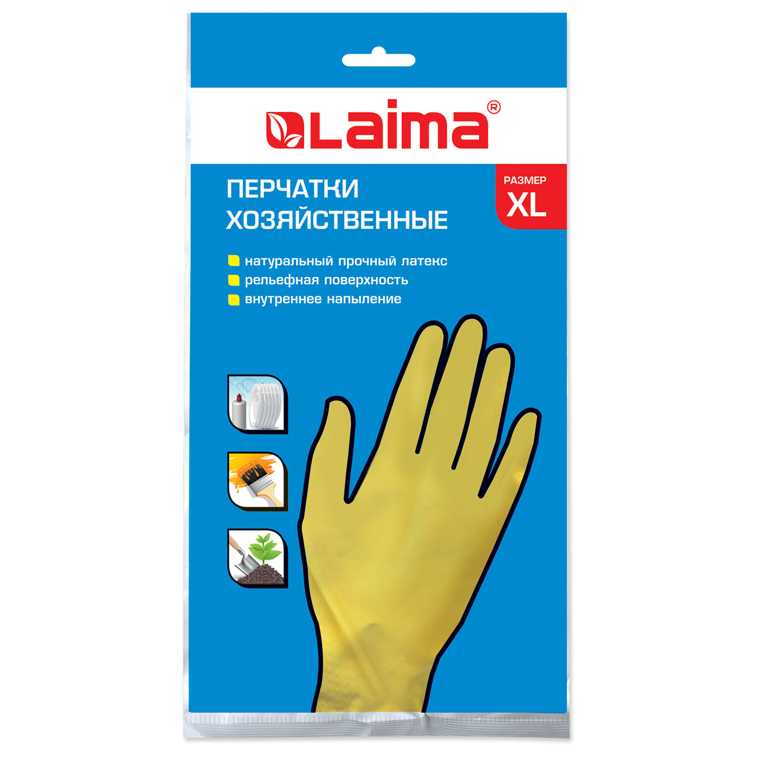 Перчатки хоз. латексные LAIMA Стандарт, МНОГОРАЗОВЫЕ,х/б напыление, размер ХL (оч. большой),600782