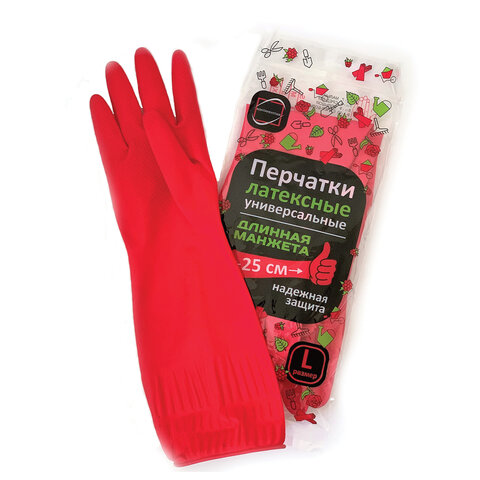 Перчатки МНОГОРАЗОВЫЕ латексные ДЛИННАЯ МАНЖЕТА 25 см КРАСНЫЕ, размер L (большой), вес 90 г, КП, 133333  609353 - МСК «Форвард»