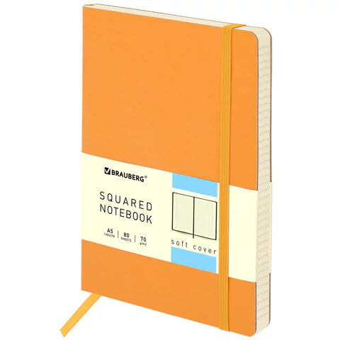 Блокнот А5 148x218мм, BRAUBERG Metropolis Ultra, под кожу, 80л, резинка, клетка, персиковый, 111022