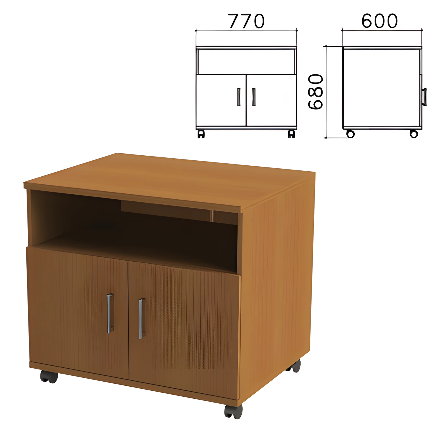Тумба для оргтехники "Монолит" (ш770*г600*в680 мм), 2 двери, полка, цвет орех, ТМ30.3 640142