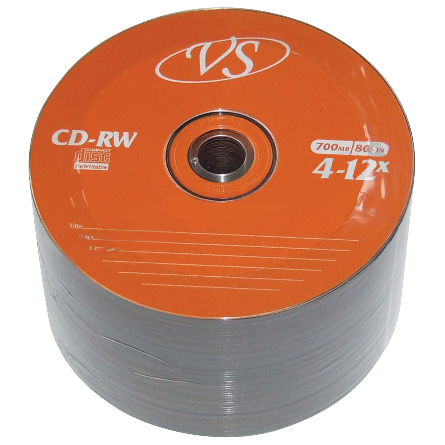 Диски CD-RW VS 700 Mb 4-12x Bulk (термоусадка без шпиля), КОМПЛЕКТ 50 шт., VSCDRWB5001 511538