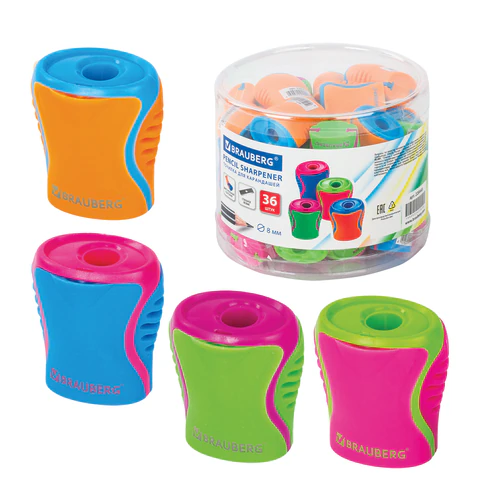 Точилка BRAUBERG "Mix", с контейнером, пластиковая, корпус ассорти, 228448