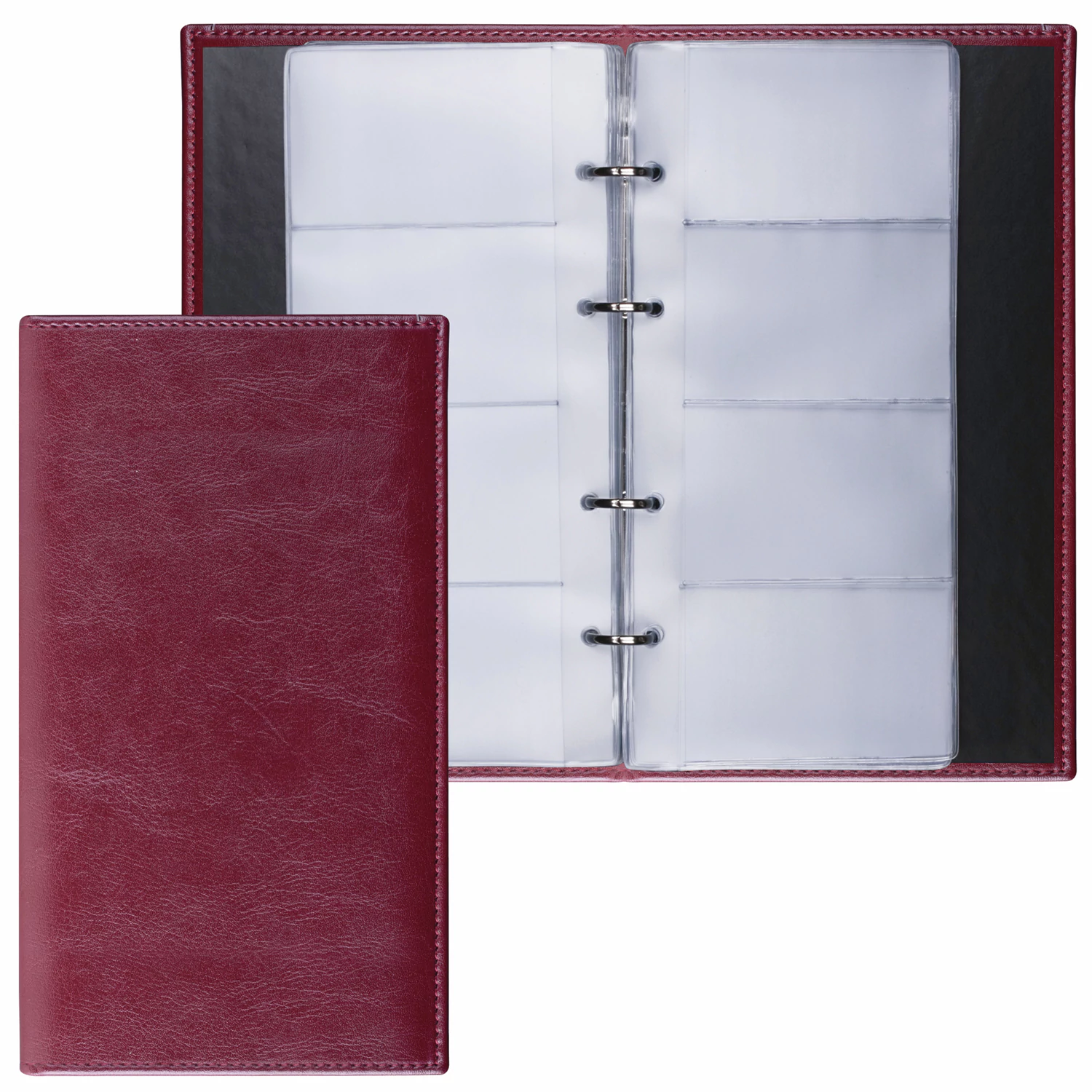 Визитница на кольцах BRAUBERG "Imperial" на 240 визиток, под гладкую кожу, бордовая, 231665