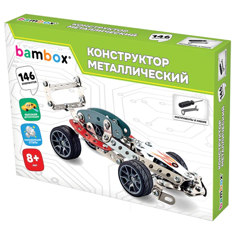 Конструктор металлический "Гоночный болид", с подвижными деталями, 146 элементов, BAMBOX (БАМБОКС), 666365 - МСК «Форвард»