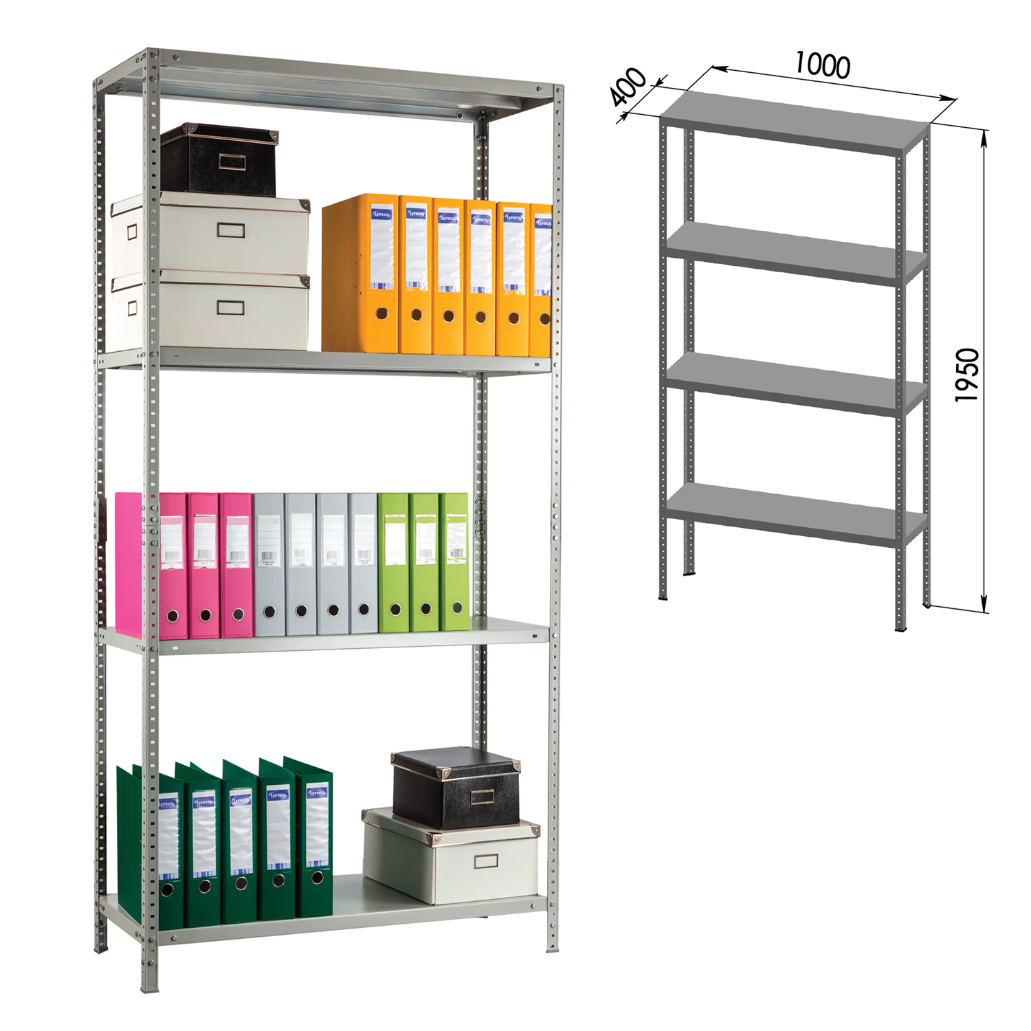 Стеллаж металлический ПРАКТИК "MS KD", сборная стойка, (в1950*ш1000*г400мм), 4 полки MS 200/100х40/4 290965