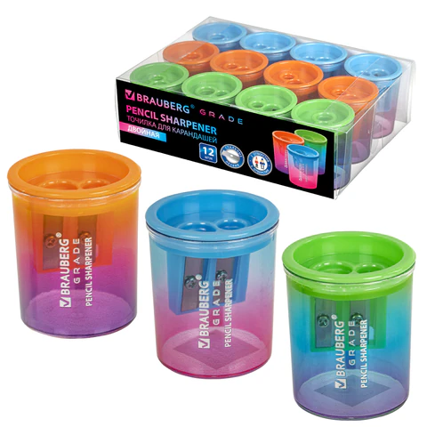 Точилка для классических и утолщенных карандашей BRAUBERG "Grade", 2 отверстия, с контейнером, 271998 - МСК «Форвард»