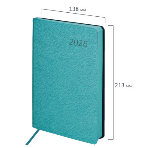 Ежедневник датированный 2026 А5 138x213 мм, BRAUBERG "Stylish", под кожу, гибкий, бирюзовый, 117098 - МСК «Форвард»