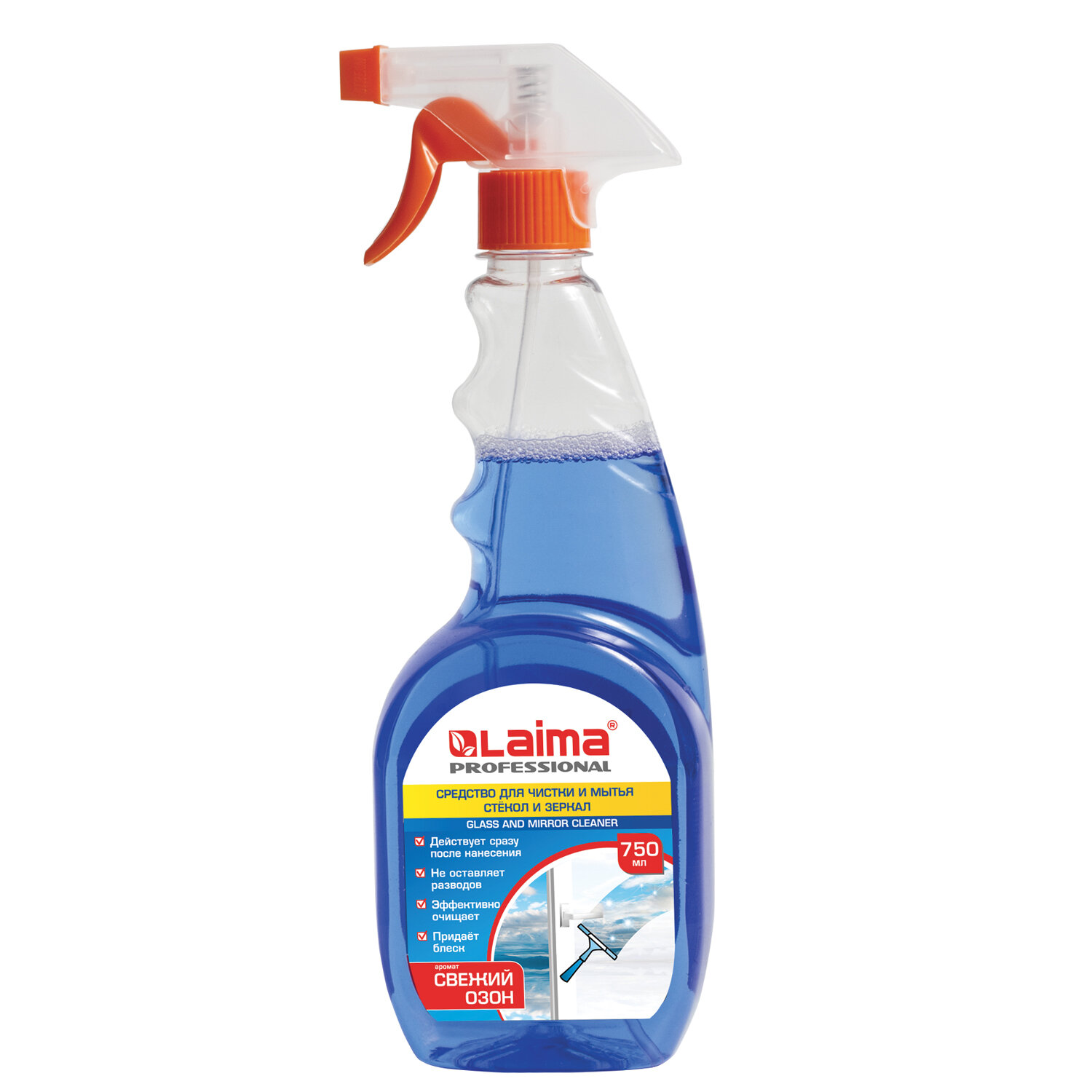 Средство для мытья стекол и зеркал 750мл LAIMA PROFESSIONAL, свежий озон, распылитель, 602301
