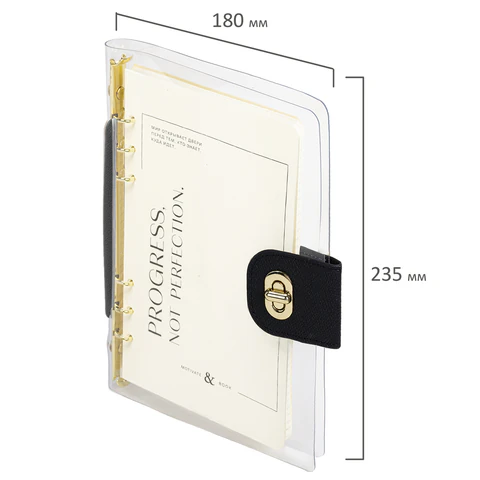 Блокнот А5 180x235 мм, BRAUBERG "Fabulous", гибкий, на кольцах, застежка, 80 л., черный, 116196 - МСК «Форвард»