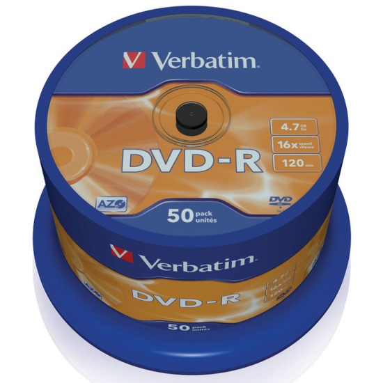 Диски DVD-R VERBATIM 4,7 Gb 16x Cake Box (упаковка на шпиле), КОМПЛЕКТ 50 шт., 43548 510268