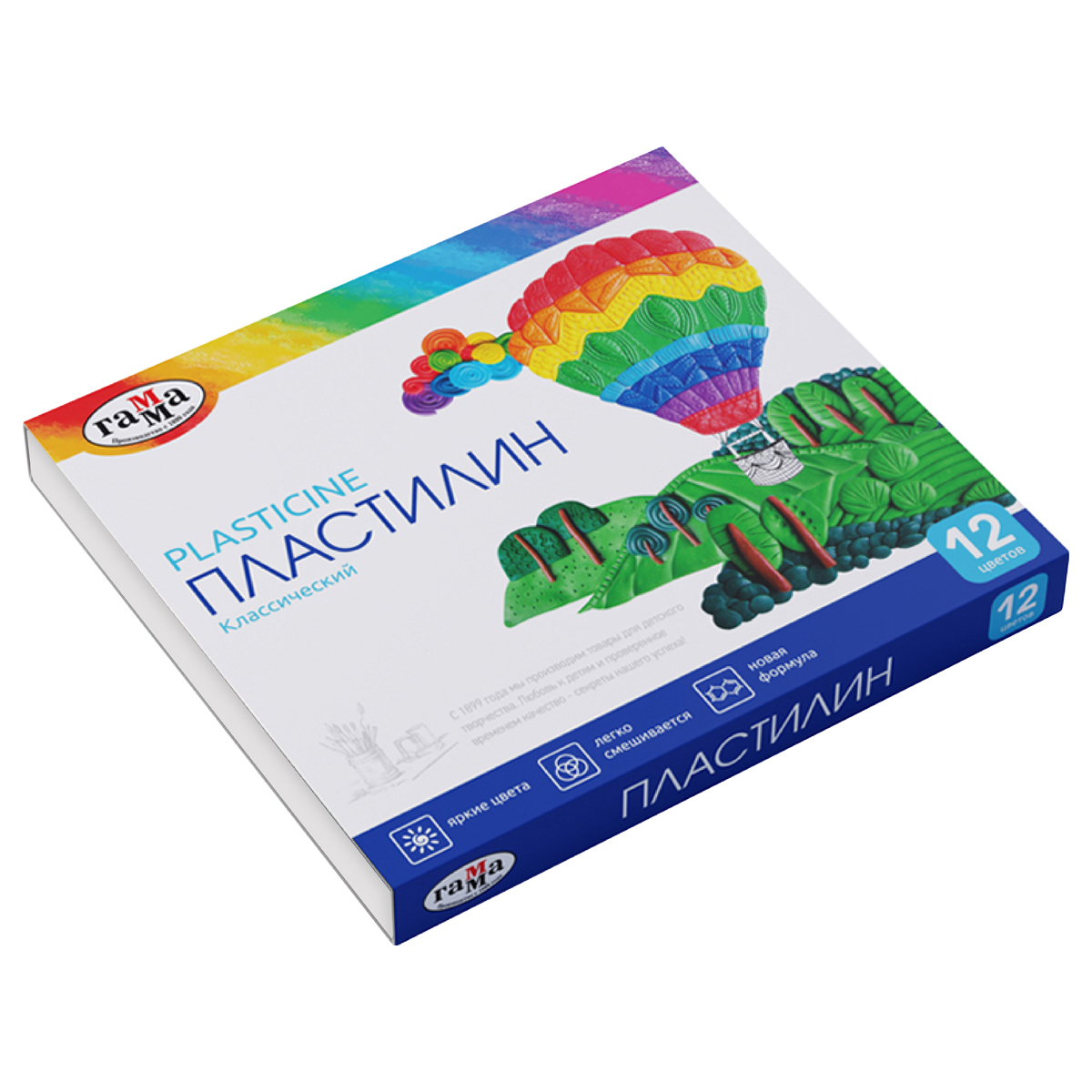 Пластилин классический ГАММА "Классический", 12 цв., 240г, со стеком, картонная упаковка, 281033 104927