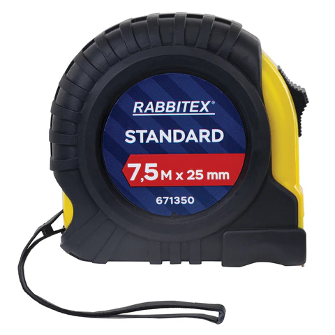 Рулетка измерительная 7,5 м х 25 мм, обрезиненный корпус, с фиксатором, RABBITEX (РАББИТЕКС) Standard, 671350 - МСК «Форвард»