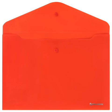 Папка-конверт с кнопкой BRAUBERG "SUPER", А4, матовая непрозрачная, красная, ПРОЧНАЯ 0,2 мм, 272878 - МСК «Форвард»