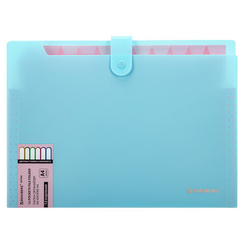 Папка-органайзер на кнопке 12 отделений, BRAUBERG "Extra", А4, голубая с розовым, 271932 - МСК «Форвард»