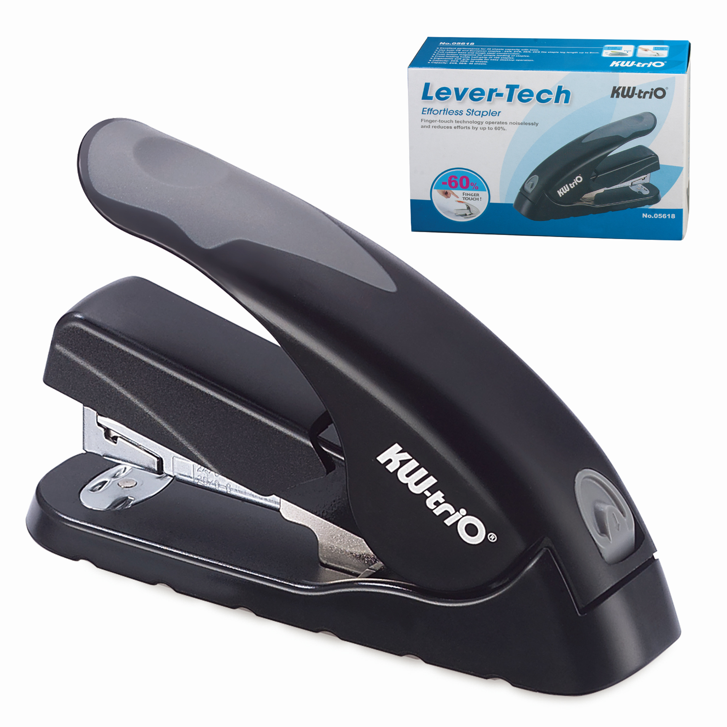 Степлер ЭНЕРГОСБЕРЕГАЮЩИЙ №24/6, 24/8, 26/6, 26/8 KW-trio "Soft-touch", до 40 листов, черный, 5618 225126