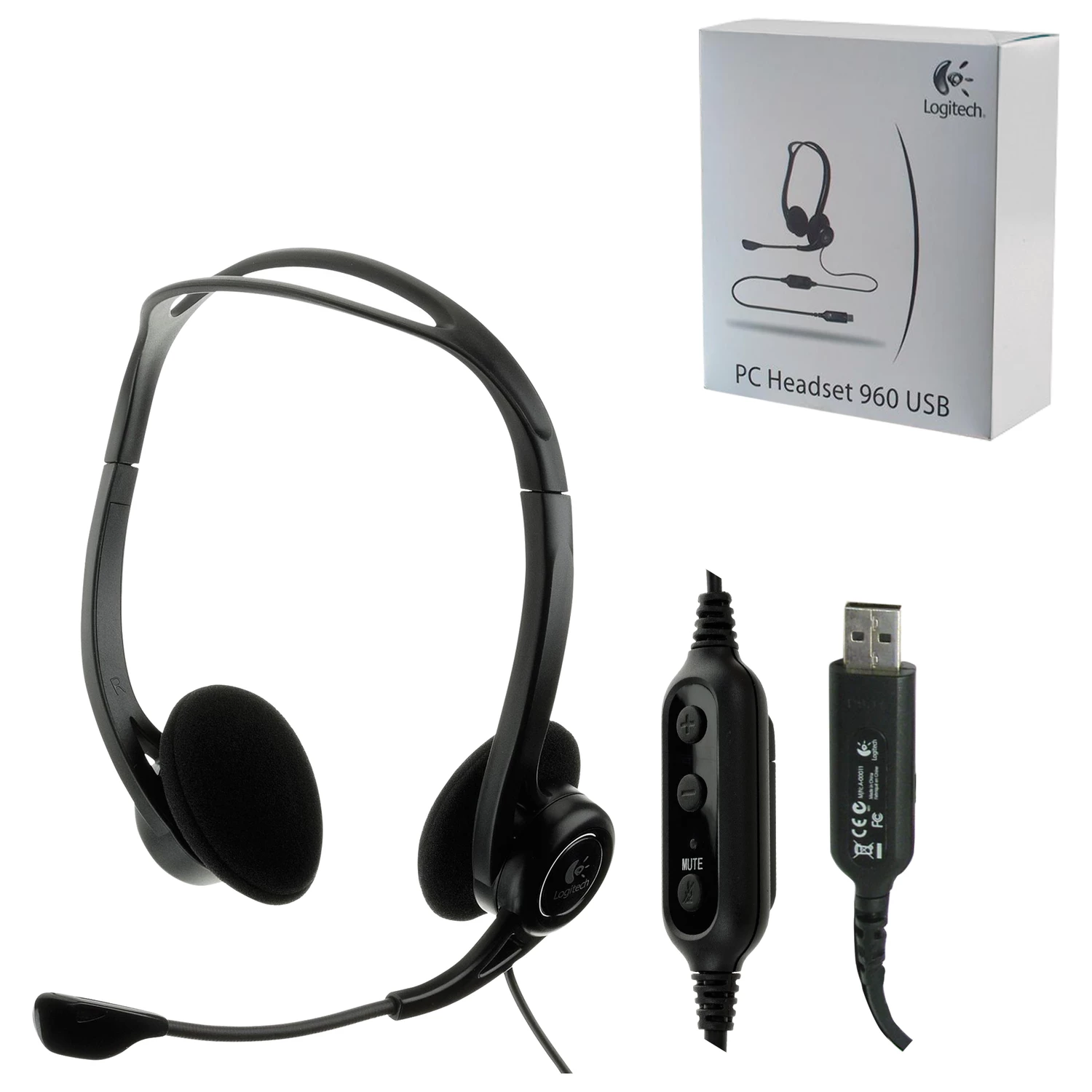 Наушники с микрофоном (гарнитура) LOGITECH PC 960, проводные, 2,4м, USB, черные 981-000100 511386