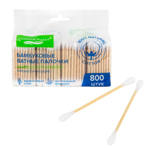 Ватные палочки КОМПЛЕКТ 4х200 шт., бамбуковый стик, 100% хлопок, зип-лок, ЗОЛОТОЙ ИДЕАЛ, 116560 - МСК «Форвард»