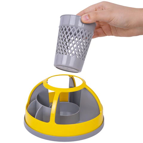 Подставка-органайзер STAFF "Attraction", 9 отделений, вращающаяся, серая/желтая, 238318 - МСК «Форвард»