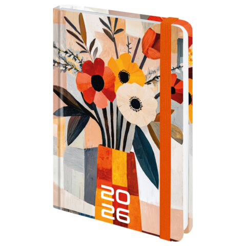 Ежедневник датированный 2026 с резинкой 145х203 мм, А5, BRAUBERG, твердый, "Букет", 117339 - МСК «Форвард»