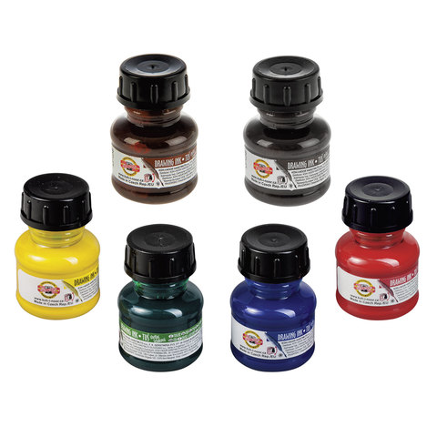 Тушь KOH-I-NOOR, набор 6 шт. х 20 мл, ассорти, картонная коробка, 01417S0601KK 224321 - МСК «Форвард»