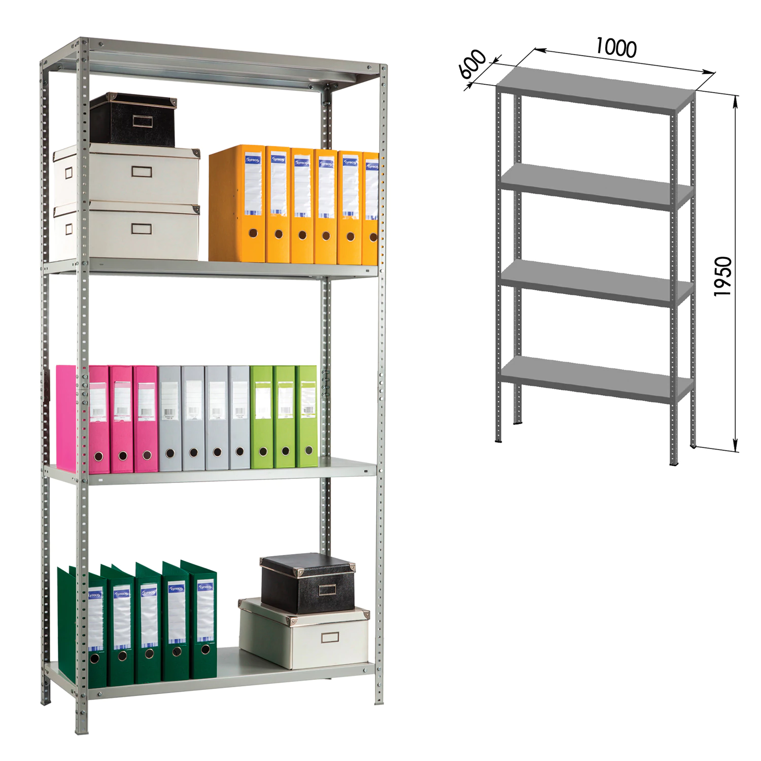 Стеллаж металлический ПРАКТИК "MS KD", сборная стойка, (в1950*ш1000*г600мм), 4 полки MS 200/100х60/4