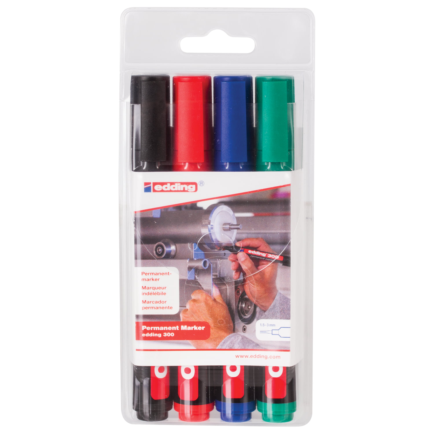 Маркеры перманентные EDDING 300 НАБОР 4шт., АССОРТИ, круглые 1,5-3мм, E-300/4S  151261