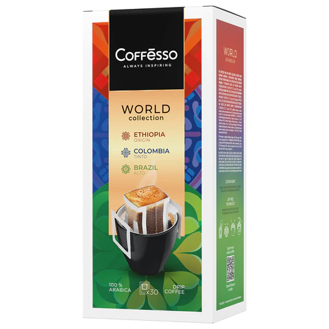 Кофе в дрип-пакетах COFFESSO "WORLD COLLECTION", ассорти 3 вкуса, НАБОР 30 шт., арабика 100%, 102868 624563