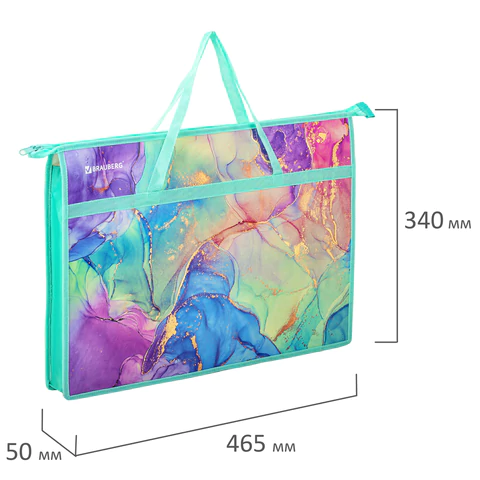 Папка для рисунков и чертежей с ручками BRAUBERG А3, пластик, молния сверху, "Marble", 271435 - МСК «Форвард»