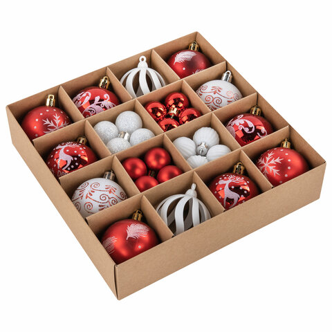 Шары ёлочные НАБОР 44 шт., 6 см/3 см,"Red&White", красные/белые, пластик, ЗОЛОТАЯ СКАЗКА, 592166 - МСК «Форвард»